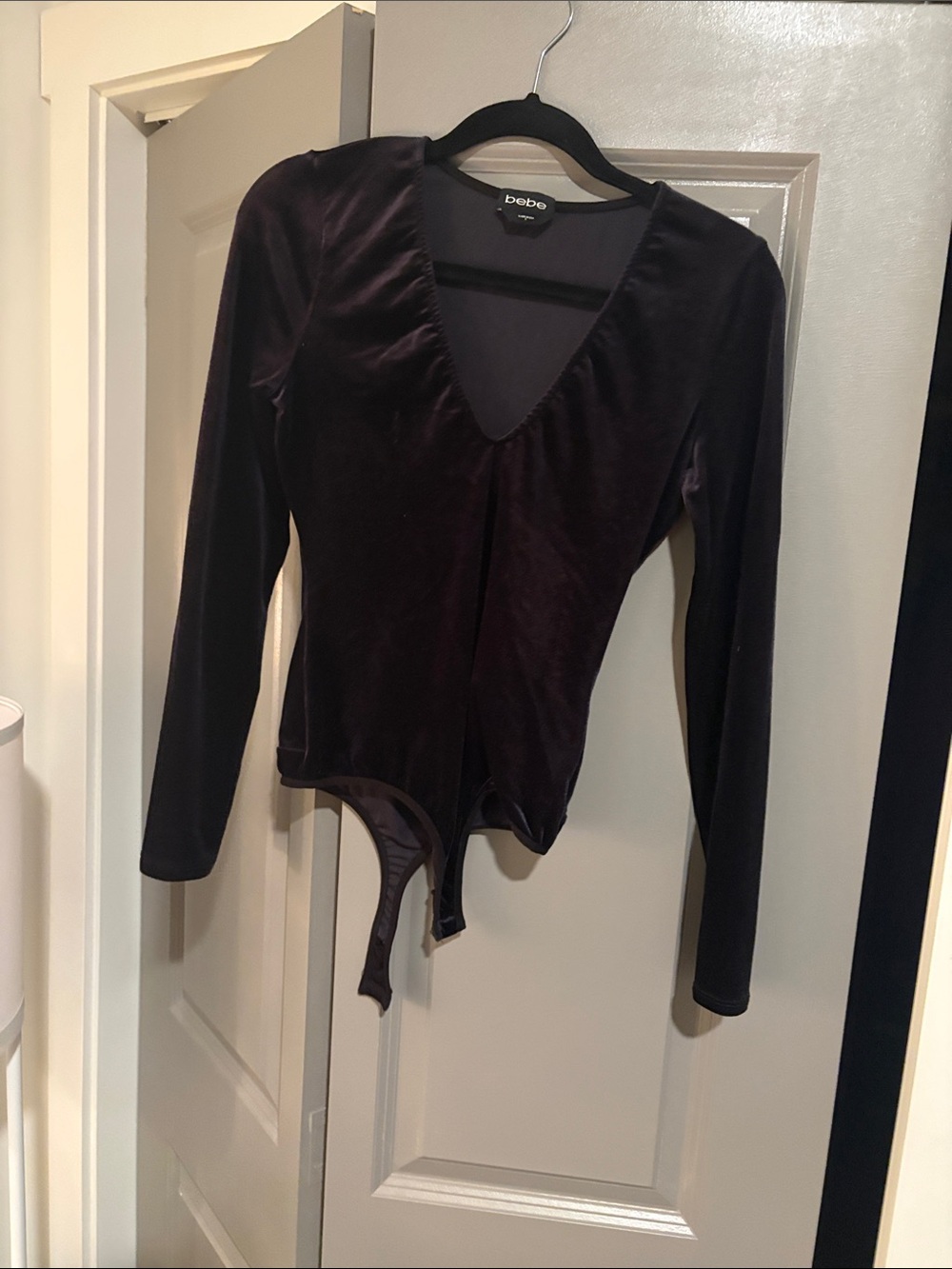 bebe Deep Plum Velvet Long Sleeve Bodysuit